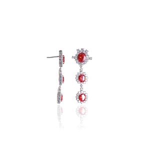 Boucles d'oreilles pendantes ovales rouge rubis plaquées or rose avec perle pour femmes et jeunes filles, idéales pour les mariages et les soirées - Product Image 2
