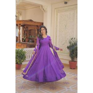 Vestido musulmán tradicional de diseñador con lentejuelas bordadas elegantes Work y Dupatta - Product Image 3