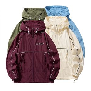 Veste coupe-vent à capuche pour homme, décontractée, avec fermeture éclair, couleur unie, en polyester, coupe classique, logo sur le devant, idéale pour le printemps - Product Image 6