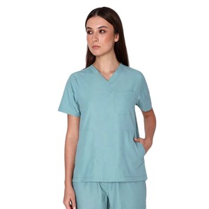 Women's <b>Scrub</b> <b>Top</b> V-Neck Short Sleeve With Pockets Hospital Uniform Woven Cotton Polyester Blend - Product Image 3