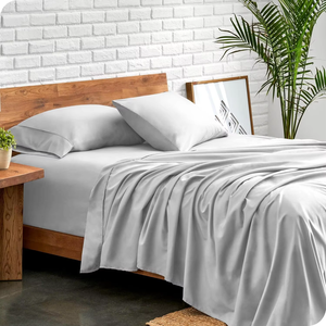 Striped Blue Cotton Bed Sheet <b>Set</b> 4 Piece Fitted Flat Sheets Pillowcases All Season Breathable Home Use - Product Image 5