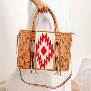 Real Handmade Western Style Hair On Fringe <b>Hand</b> Tooled Floral Stylish Genuine Leather Handbag Women Crossbody Shoulder <b>Bag</b> - Product Image 1