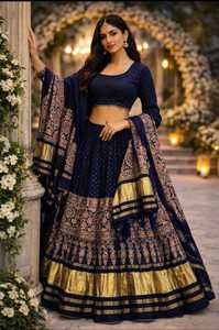 Lehenga Ajrakh avec Dupatta en Soie Gajji, Tenue Ethnique de Créateur pour Festival - Product Image 3