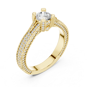 แหวนเพชรทรงกลมทองคำ 14K สีเหลืองทอง สำหรับผู้หญิง สวมใส่ในงานปาร์ตี้ เพชรเพาะเลี้ยงใหม่ - Product Image 5