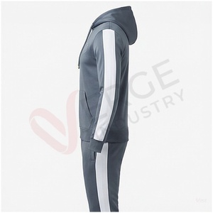 Ensemble de survêtement gris à capuche pour homme, manches longues, couleur unie, respirant, coupe décontractée, pour l'automne - Product Image 3