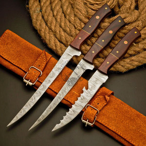 3 Pc Handmade Damascus Steel Flexible Blade Fillet <b>Knife</b> <b>Set</b> Rosewood Handles 6"/7"/8" Blade Lengths Ambidextrous Multi-Purpose - Product Image 1