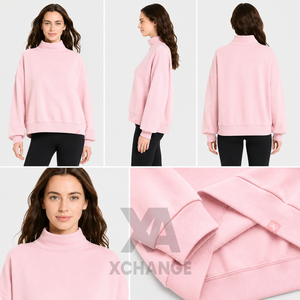 Sudadera de Forro Polar con Cuello Alto para Mujer, Holgada, con Hombros Caídos, Manga Corta, Tejida, de Color Sólido, Transpirable, para Invierno, Corte Regular - Product Image 4