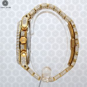 Charm Jewells Reloj de lujo con diamantes dorados, analógico, de cuarzo, caja redonda de 43 mm, cierre plegable, reloj de moda para hombre - Product Image 2