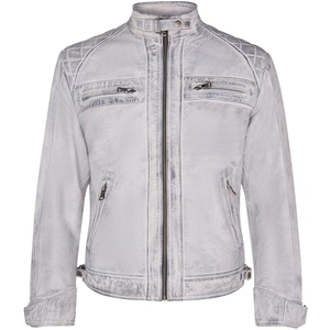 Customized Men’s Premium Distressed Leather <b>Jacket</b> – <b>White</b> Quilted Shoulder <b>Biker</b> <b>Jacket</b> for Casual Wearing - Product Image 1