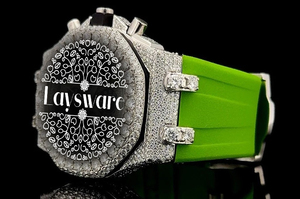 Reloj de Diamantes Moissanite de Alta Gama para Hombre, Diseño Elegante con Correa de Silicona Verde, de Proveedor Indio - Product Image 4