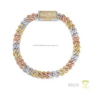 Bracelet Hip Hop en Moissanite et Diamants, Maille Cubaine, en Argent Sterling 925 avec Finition Blanc, Jaune et Rose - Product Image 1