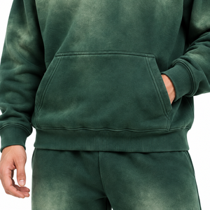 Ensemble de survêtement en molleton délavé pour homme, couleur unie, manches longues, décontracté, 100 % coton, respirant, écologique - Product Image 5