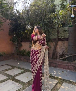 KV Traditional Embellished Bollywood Silk Blend Party <b>Saree</b> (<b>Purple</b>)-Reversible & Wrinkle Free - Product Image 6