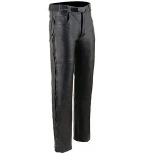 Pantalon moto en cuir noir pour homme, taille haute, coupe droite, avec fermeture à boucle, coupe-vent, vêtements d'hiver - Product Image 4