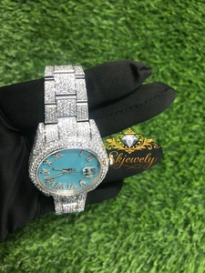 Reloj de Mujer con Incrustaciones de Diamantes Moissanite, Esfera Azul, Números Romanos, Brazalete de Acero Inoxidable, Visualización de Fecha, Carátula Redonda Analógica, Lujoso - Product Image 5