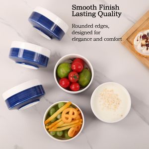 Set di 4 Ciotole in Ceramica Bianche e Blu da 10 oz, Grandi 18cm, per Zuppa e Cereali, Adatte al Microonde per Avena, Frutta, Insalata e Ramen - Product Image 4