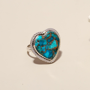 Anillo de Cobre Azul Corazón con Turquesa, Plata de Ley 925, Gema Natural, Joyería Boho para Mujer, Regalo para Mamá - Product Image 6