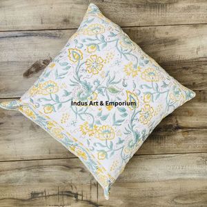 Housse de coussin carrée décorative en toile de coton imprimée à la main en Inde, 40 x 40 cm - Product Image 6