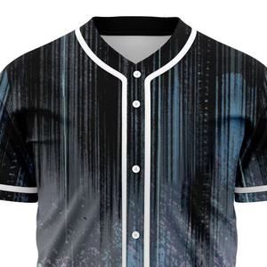 Custom Sublimated Mens <b>Baseball</b> Jersey Black Blue Gray Abstract Print Button Closure Short Sleeve Moisture Wicking Sports Shirt - Product Image 5