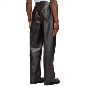 Pantalon plissé en cuir noir pour homme, taille mi-haute, coupe droite, style décontracté, fermeture éclair, pour l'hiver, tissu peigné léger 2027 - Product Image 3