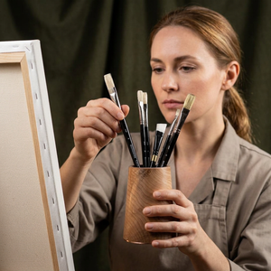 Porte-brosses et porte-stylos en bois écologique avec finition naturelle pour le rangement des fournitures de bureau et artistiques par la collection artisanale - Product Image 1
