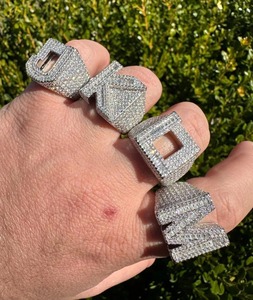 <b>Mens</b> Hip Hop Iced Out Moissanite Initial <b>Ring</b> 925 Sterling <b>Silver</b> Gold Plated 5.5CT VVS GRA Certified Luxury Custom Letter - Product Image 3