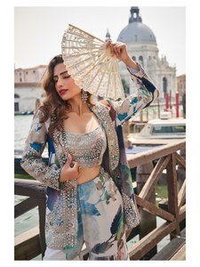 ผ้าไหมชินอนพรีเมียมแท้ พิมพ์ลายดอกไม้สวยงาม งานปักทั้งสองด้าน ชุดสัลวาร์ คามีซ 3 ชิ้น / ชุดสัลวาร์ คามีซสำหรับวันอีด - Product Image 4
