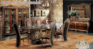 Ensemble de Table à manger en argent de Style Baroque, Table à manger Antique sculptée à la main avec chaises en argent métallique sculpté salle à manger - Product Image 6