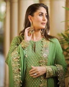 <b>Green</b> <b>Net</b> Saree Salwar Set Embroidered Blouse Kurta Pakistani Indian Outfit for Eid Party Wedding - Product Image 4
