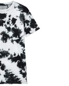 T-shirt personnalisé noir et blanc tie-dye pour homme, en coton, style streetwear décontracté, col rond, manches courtes, tendance été. - Product Image 5