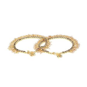Women's Gold Plated Alloy Anklets With Tassel Design Imitation Pearl Zircon Bohemia Style Wedding Foot Jewelry - Product Image 3