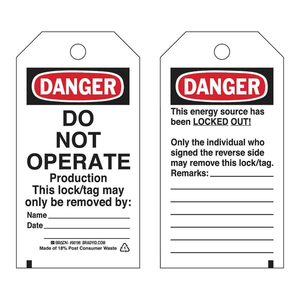 Produits de sécurité - Étiquettes de verrouillage Brady DANGER Verrouillé 5,75 x 3 po pour l'entretien industriel - Product Image 2