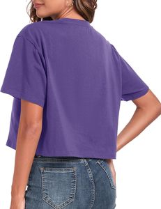 Camiseta Corta para Mujer, 100% Algodón, Manga Corta, Cuello Redondo, Top Corto Básico, Logotipo Personalizado Impreso, Camiseta de Moda para Mujer, Venta al Por Mayor - Product Image 3