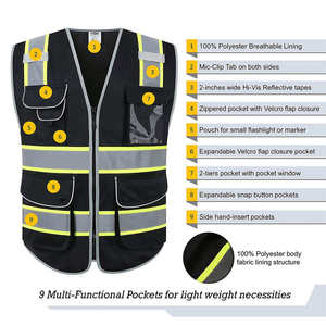 Chaleco de Seguridad Reflectante de Alta Visibilidad para Hombre, Estilo Deportivo, Verano, Color Negro, Cierre de Cremallera, Cuello en V, Múltiples Bolsillos, Marca GLOWING NEON INDUSTRY - Product Image 2