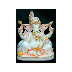 Belle sculpture de Ganesha en marbre blanc fait main avec un travail de conception coloré pour la décoration de la maison et du temple et à des fins de culte - Product Image 3