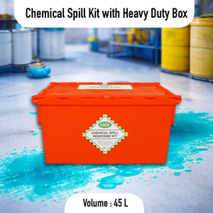 Kit de contrôle des déversements chimiques de haute qualité, 45 litres, tampons absorbants jaunes pour matières dangereuses, dans un coffret robuste et résistant pour la sécurité des laboratoires et des usines - Product Image 2