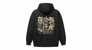 Black Men's <b>Oversized</b> Cotton Fleece Puff Printed Pullover <b>Hoodie</b> for Streetwear Winter Wear - Product Image 3