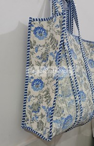 Sac fourre-tout en coton indien matelassé de couleur unie, grande taille, sac pour ordinateur portable, pour le shopping, écologique, réutilisable, design tendance - Product Image 5
