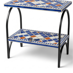 Handcrafted Bone Inlay Side <b>Table</b> <b>with</b> Metal Frame – Modern Mosaic <b>Stool</b> <b>Table</b> for Living Room & Bedroom ottomans - Product Image 5