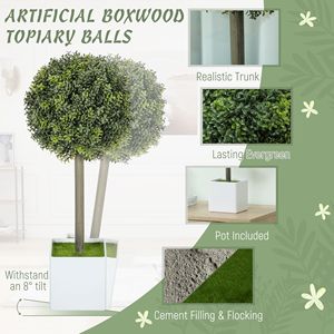 Set di 2 Piante Artificiali Realistiche, Sfere di Bosso Verde con 114 Foglie in PE per Decorazione Casa o Ufficio - Product Image 4