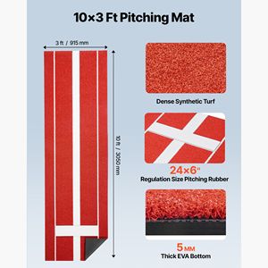 Tappeto in gomma per lancio di softball e baseball 10x3 piedi, anti-sbiadimento, con supporto in schiuma antiscivolo, ausilio portatile per l'allenamento F - Product Image 2