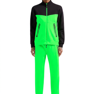 Ensemble de survêtement pour homme avec blocs de couleur, sweat-shirt à fermeture éclair intégrale et col montant, avec poches latérales, tenue décontractée pour l'automne - Product Image 2