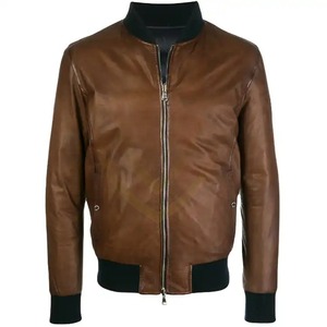 เสื้อแจ็คเก็ตผู้ชาย หนังแท้คุณภาพสูง ออกแบบเองได้ สีน้ำตาล แจ็คเก็ตหนังแฟชั่น - Product Image 1