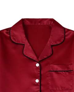 Ensemble de pyjama pour femme en satin rouge personnalisé, manches courtes, boutonné, style soie, deux pièces, ensemble de shorts de nuit, vêtements de détente - Product Image 5