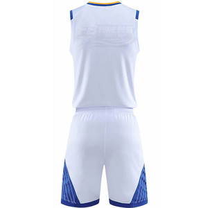 Custom Team Name Basketball Uniform Set White Blue Yellow O-Neck Breathable Plus Size Quick Dry Unisex Adult Digital Print OEM - Product Image 5