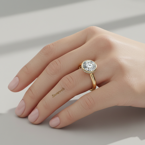 Bague de fiançailles solitaire avec couronne pavée en or massif |   Diamant de laboratoire rond - Product Image 3