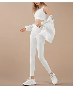 Conjunto de Yoga sin Costuras Blanco para Mujer, 2 Piezas, Sujetador Deportivo con Cuello Redondo, Leggings de Cintura Alta, Ropa Deportiva Sólida para Gimnasio - Product Image 5