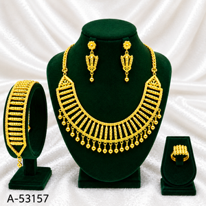 Juego de Joyería Nupcial Chapada en Oro Estilo Dubái con Collar, Aretes, Anillo y Brazalete con Piedra Roja para Mujer A-53229 - Product Image 5