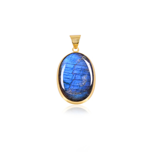 Pendentif ovale en laiton fait main avec pierre précieuse naturelle classique en labradorite - Product Image 1