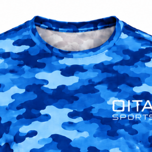 T-shirt personnalisé bleu royal camouflage pour homme, manches courtes, col rond, imprimé camouflage, fitness, entraînement, course à pied, gym, performance athlétique - Product Image 5